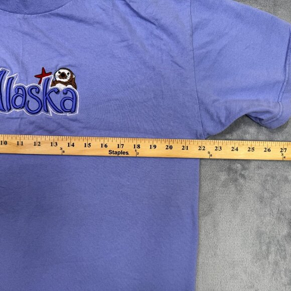 Vintage Alaska T Shirt Size Large L Purple Raised Letters 90s Alaskan Sea Otter - Picture 5 of 8